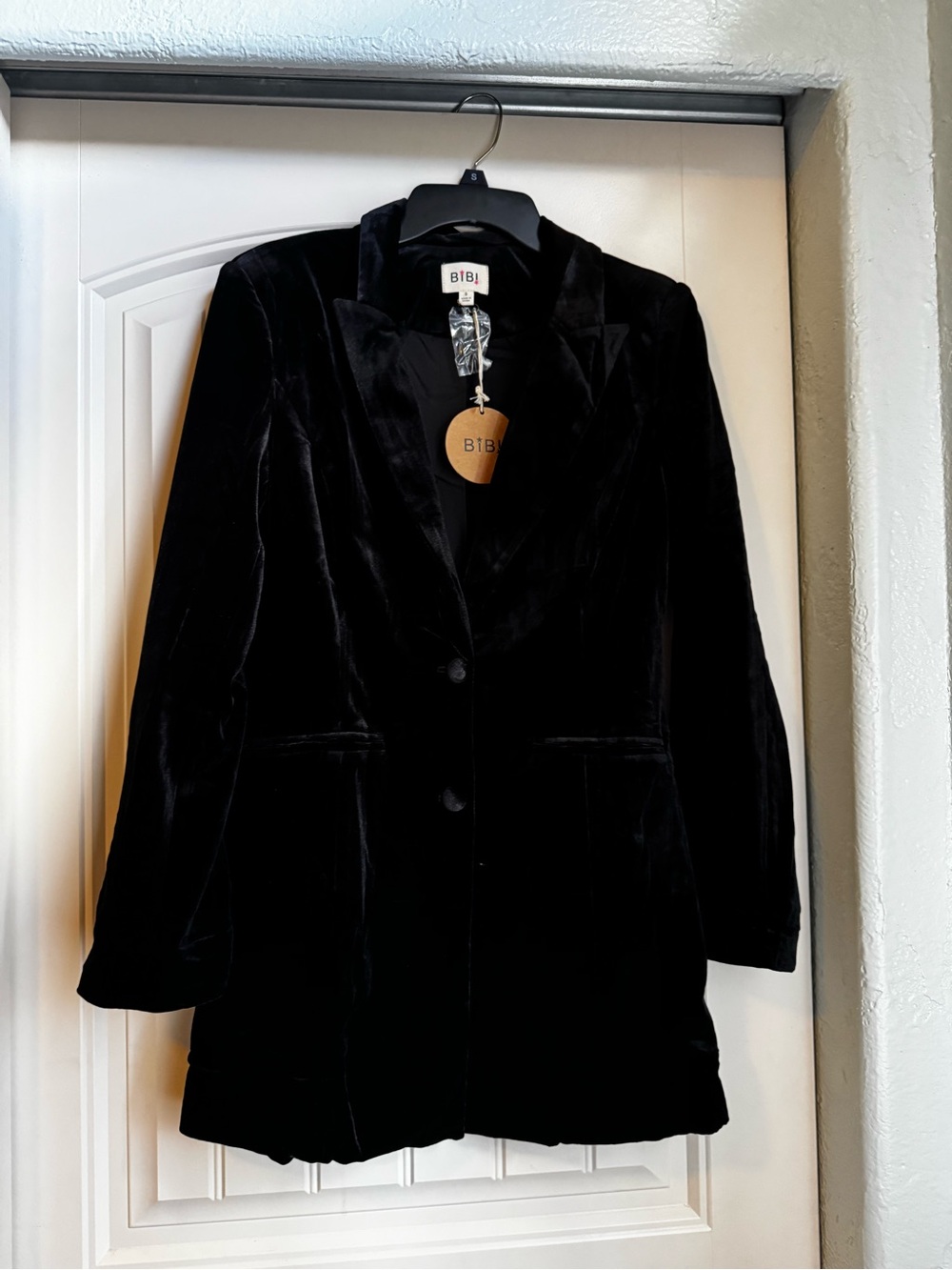 BiBi Black Velvet Blazer Jacket with Notch Lapels